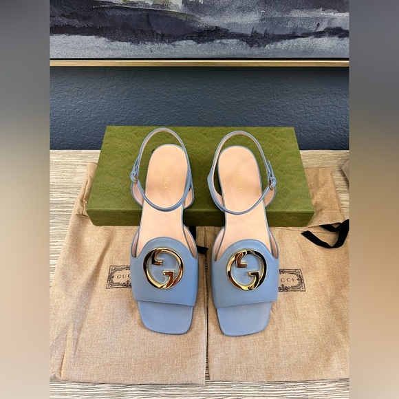 Gucci Light Blue Sandals with Gold Accent - Picture 1 of 16